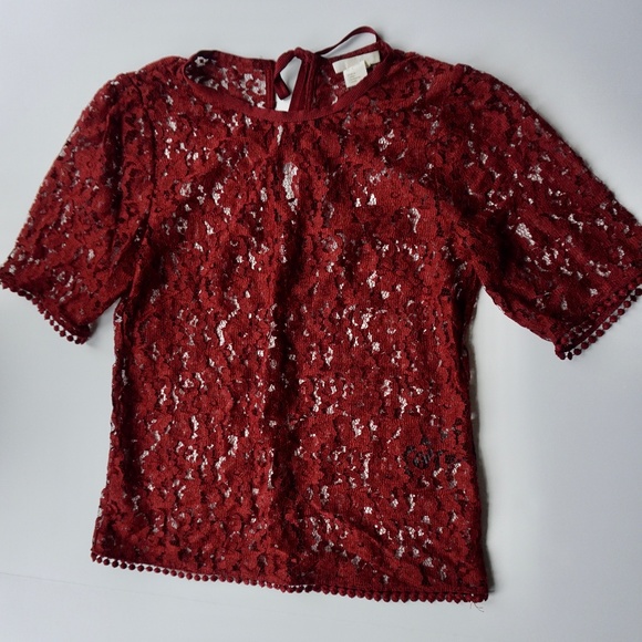 H&M Maroon Lace Top - Never Worn - Size 2 - Picture 1 of 5